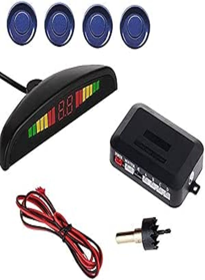 LED Car Parking Sensor Auto Reverse Assistance Backup Radar Detector System Blue Color 4 Sensors